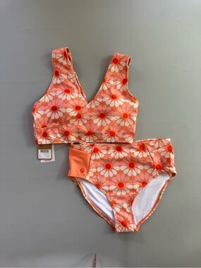 Nani Swimwear Sierra Daisy Orange Retro Bikini Set size Medium New w Tags UPF 50